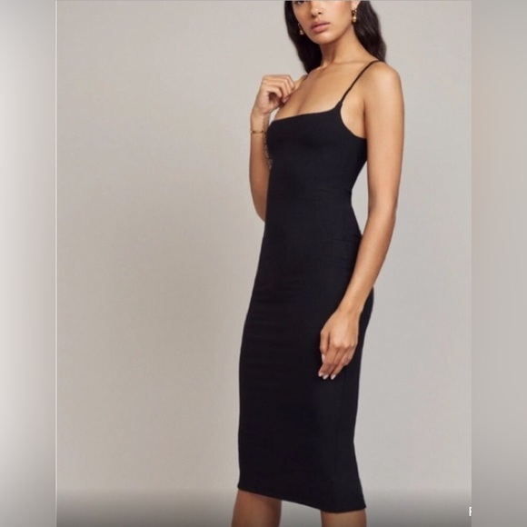 Reformation Dresses & Skirts - Sleek Sexy Reformation Black Ribbed fitted Midi Dress with thin spaghetti straps